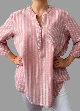 Льняная рубашка поло без воротника esmara/германия 50-52 розовая новая1 фото