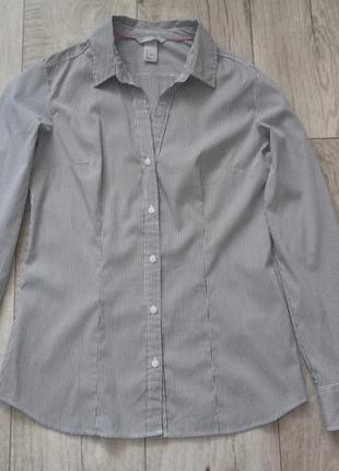 Классическая рубашка, приталенная базовая женская рубашка h&m в серую полоску, р.s-m7 фото
