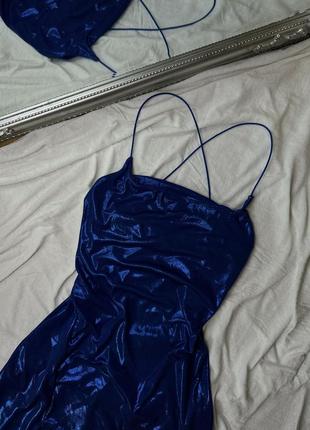 Синее приталенное платье3 фото
