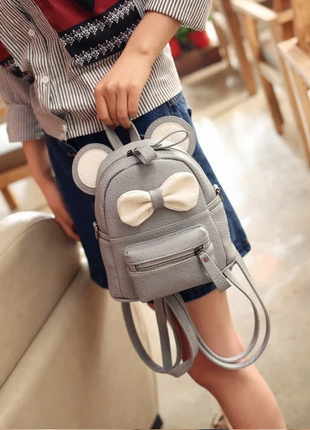 Маленький дитячий сірий жіночий невеликий рюкзак сумочка міккі маус з вушками1 фото