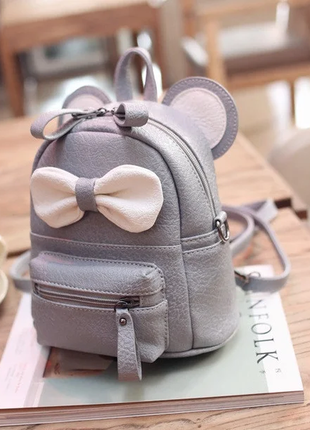 Маленький детский серый женский небольшой рюкзак сумочка микки маус с ушками5 фото