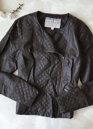 Кожанка кожаная куртка пиджак indigo эко кожа коричневая