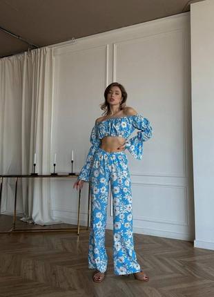 Женские летний брючный костюм штаны и топ