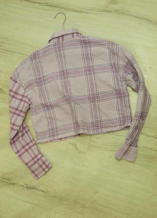 Бавовняна бузкова укорочена сорочка у рожеву кліточку tally weijl xs4 фото