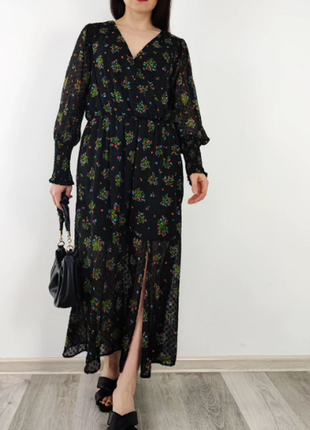 Прекрасна чорна сукня в квітковий принт і фактурний горошок zara4 фото