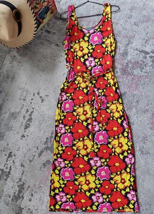 Трикотажное платье без рукава из мягкого джерси🔹мультиколор🔹разноцветный цветочный принт studio(12-14 размер)2 фото