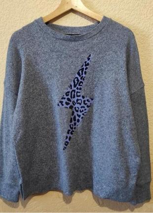 Женский мягкий свитер f&f с молнией с леопардовым принтом меланжевый2 фото