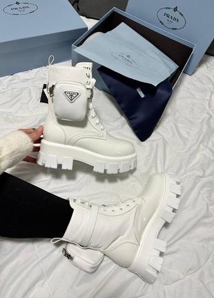 Женские ботинки prada boots premium zip pocket white  ✍🏻 артикул: 157 🏷 материал: кожа, текстиль,4 фото