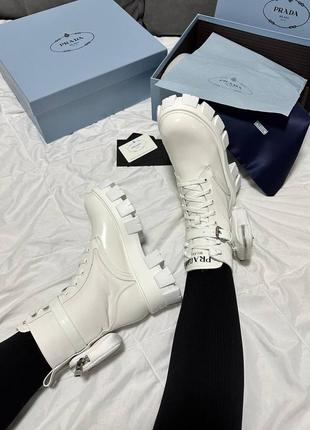 Жіночі черевики prada boots premium zip pocket white  ✍🏻 артикул : 157 🏷 матеріал : шкіра, текстил7 фото