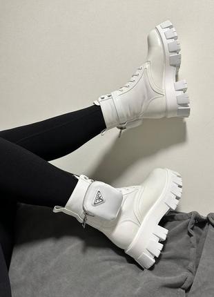 Женские ботинки prada boots premium zip pocket white  ✍🏻 артикул: 157 🏷 материал: кожа, текстиль,8 фото