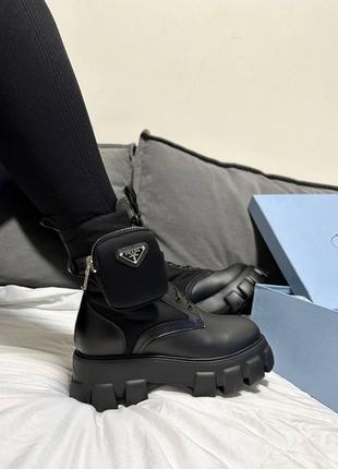 Женские ботинки prada boots premium zip pocket black  ✍🏻 артикул : 156 🏷 материал: кожа, текстиль,2 фото