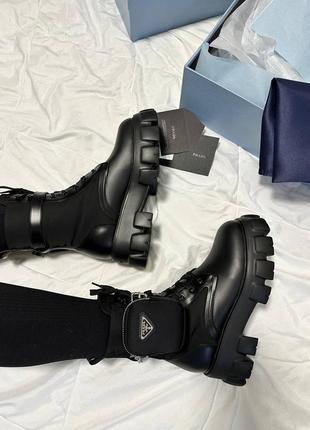 Женские ботинки prada boots premium zip pocket black  ✍🏻 артикул : 156 🏷 материал: кожа, текстиль,9 фото