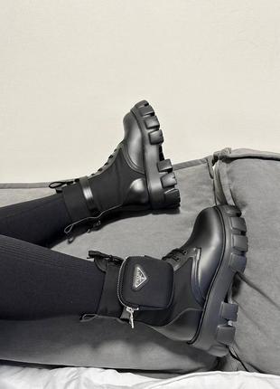Женские ботинки prada boots premium zip pocket black  ✍🏻 артикул : 156 🏷 материал: кожа, текстиль,8 фото