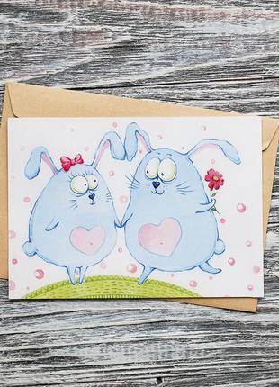 0064 листівки закохані зайці