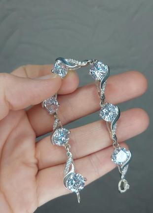 Браслет срібний з камінчиками, 17,5см, срібний браслет жіночий2 фото