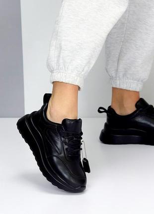 Универсальные кожаные черные кроссовки натуральная кожа на шнуровке 208167 фото