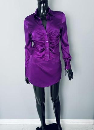 Фиолетовый атласный костюм zara юбка с рубашкой-топом4 фото