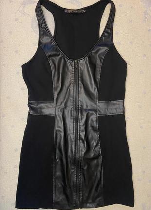 Мини-платье zara со вставками из эко-кожи