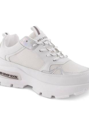 Стильные белые кроссовки на платформе толстой подошве массивные модные кроссы2 фото