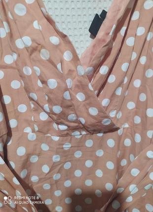 Х3. хлопковое шикарное персиковое платье сарафан на запах в белый горошок пышное хбз пояском хлопок3 фото