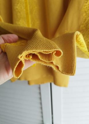 Желтый свитпер, пуловер с кружевом, кофта5 фото