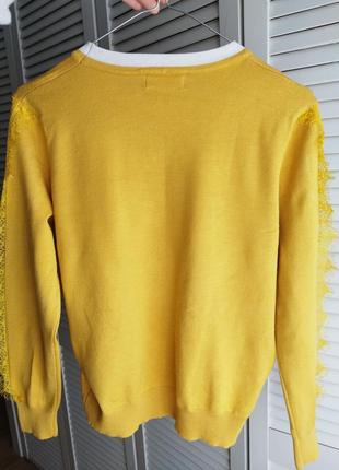 Желтый свитпер, пуловер с кружевом, кофта9 фото