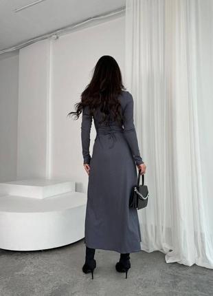 Платье миди в рубчик со шнуровкой на спине9 фото