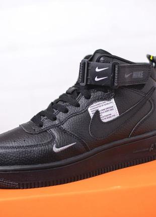 Распродажа! nike air force 1 mid кроссовки женские черные кожаные кожа отличное качество весенние осенние демисезонные наймфорс высокие на липучке3 фото