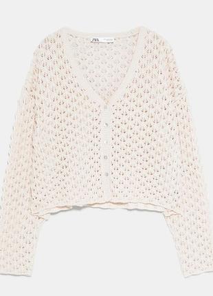 Zara crochet 🤍 лимитированная коллекция 😎 вязаный кремовый оверсайз кардиган кроп джемпер хлопок
