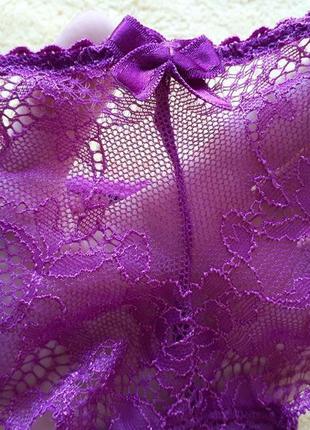 Новые лиловые фиолетовые кружевные трусики стринги кружево с цветами хс-с/6-8/34-36/42-44 marks spencer3 фото