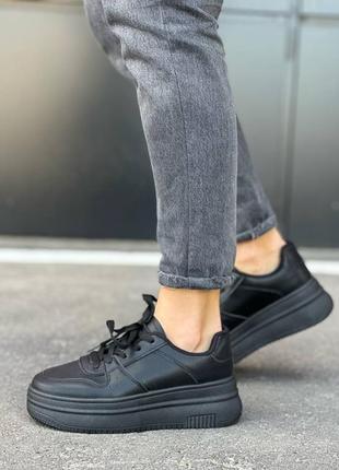 Женские кожаные, черные, стильные кроссовки. от 36 до 40 р. w123 bl19-1 ст демисезонные4 фото