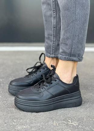 Женские кожаные, черные, стильные кроссовки. от 36 до 40 р. w123 bl19-1 ст демисезонные5 фото