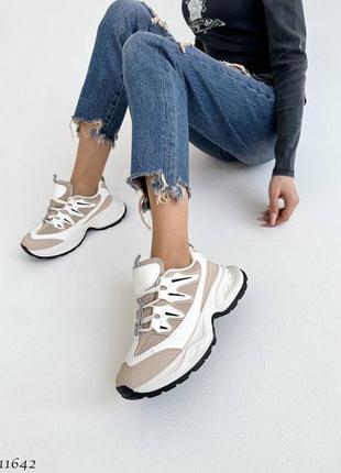 Кроссовки на трендовой подошве комбинированные на массивной подошве / сникерсы весна / кроссовки женски3 фото