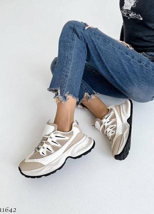 Кроссовки на трендовой подошве комбинированные на массивной подошве / сникерсы весна / кроссовки женски6 фото