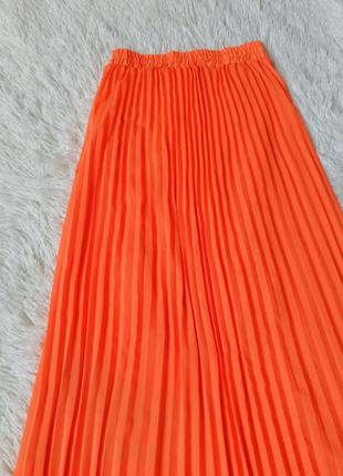 ✅ яркая оранжевая кислотная длинная юбка плисе шифон