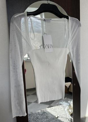 Топ, блуза в пубчик и сеточку zara4 фото