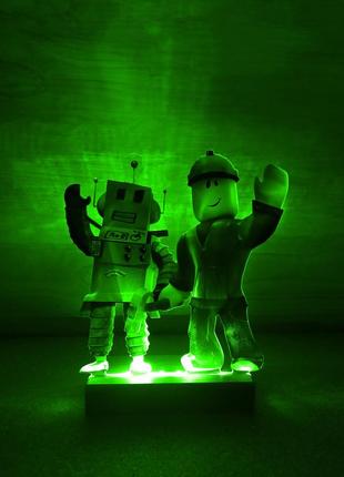 Вав! детский ночник-светильник "роблокс робот и строитель" с настройкой света (дизайн 26, чёрная подставка)3 фото