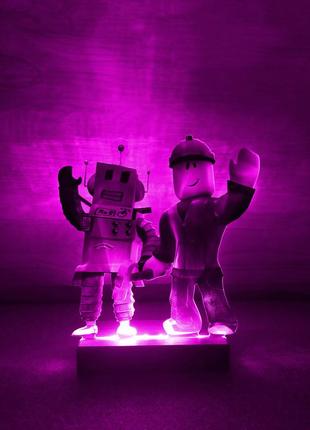 Вав! детский ночник-светильник "роблокс робот и строитель" с настройкой света (дизайн 26, чёрная подставка)5 фото