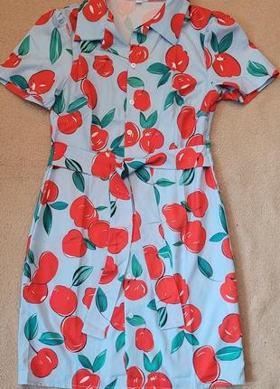 Сукня сорочка в принт яблука стиль ретро