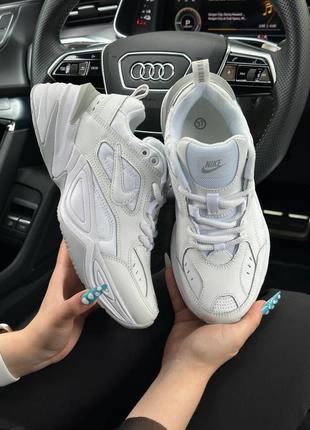 Женские кожаные кроссовки nike m2k tekno all white найк м2к техно текно