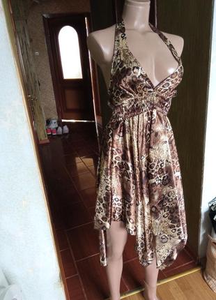 Класне атласне плаття в леопардовий принт3 фото