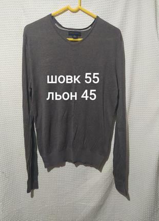 Т2. шовковий лляний базовий пуловер шовк льон