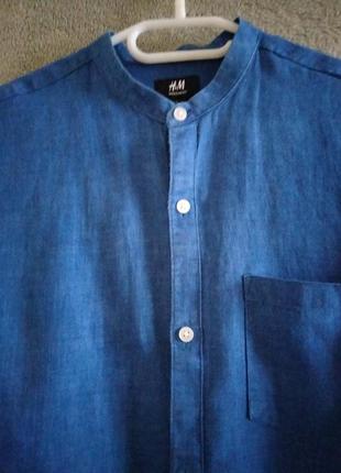 H&m. синяя льняная рубашка. р. м.5 фото