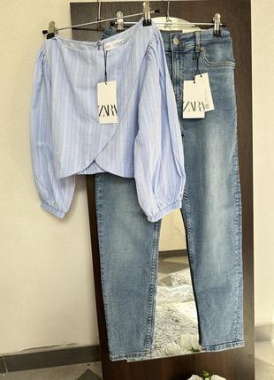 Джинсы и блуза, рубашка zara 13-14 лет, xxs, xs1 фото