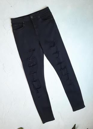 🌿1+1=3 великолепные черные зауженные джинсы стрейч topshop высокая посадка, размер 42 - 446 фото
