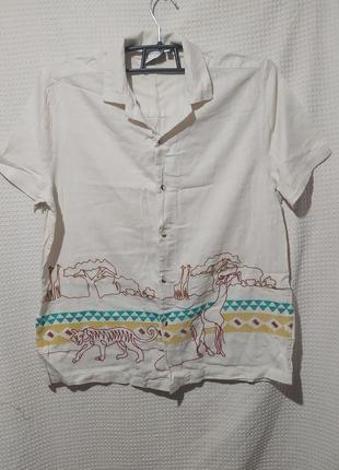 Т2. хлопковая оригинальная интересная мужская рубашка с короткими рукавами сафари хлопок хб4 фото