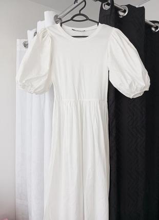 Белоснежное платье zara с объемными рукавами3 фото