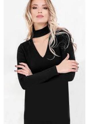 L-xl вільний светр оверсайз з чокером чорний трикотажний тонкий жіночий демісезонний