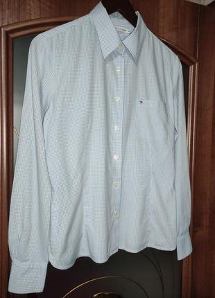 Коттоновая рубашка в клетку tommy hilfiger (хлопок, эластан)6 фото