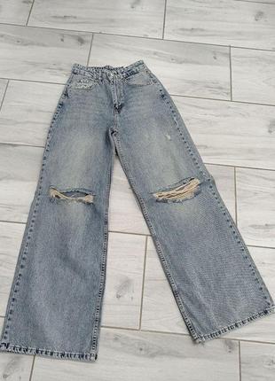 Женские джинсы палаццо с разрезами на колене, с вырезом, на высокой посадке, серые, трубы, прямые, классические, широкие брюки4 фото